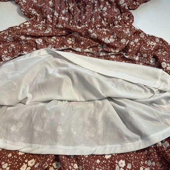 MINE Peasant Babydoll Milkmaid Off-the-shoulder Mini Tiered Dress Dusty Rose S - Picture 13 of 14